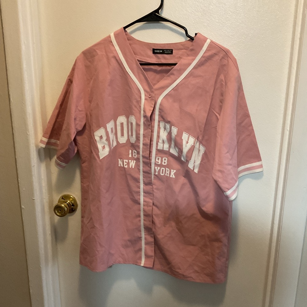 Brooklyn NYC Striped Trim Baby Pink Blouse 💕